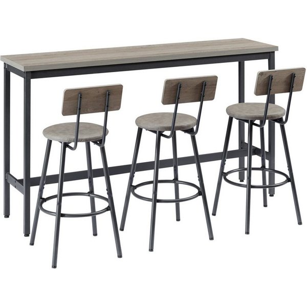 ANYSUN Bartisch Küchen-Esstisch,Kneipentisch, langes Esstisch-Set mit 3 Hockern (Langer Bartisch mit 3 gepolsterten Barhockern aus Kunstleder), industrieller Ba