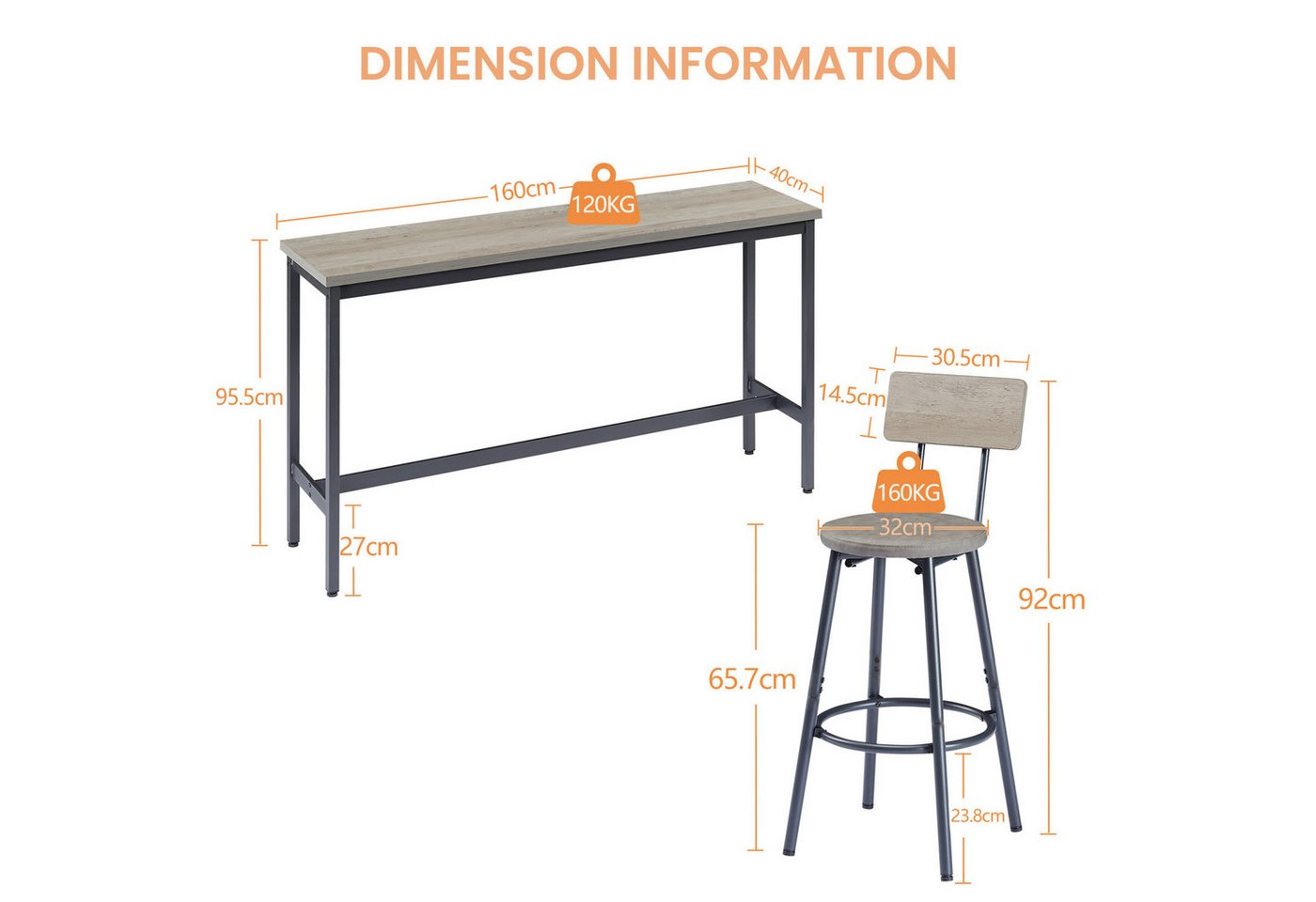 ANYSUN Bartisch Küchen-Esstisch,Kneipentisch, langes Esstisch-Set mit 3 Hockern (Langer Bartisch mit 3 gepolsterten Barhockern aus Kunstleder), industrieller Ba – Bild 4 von 5