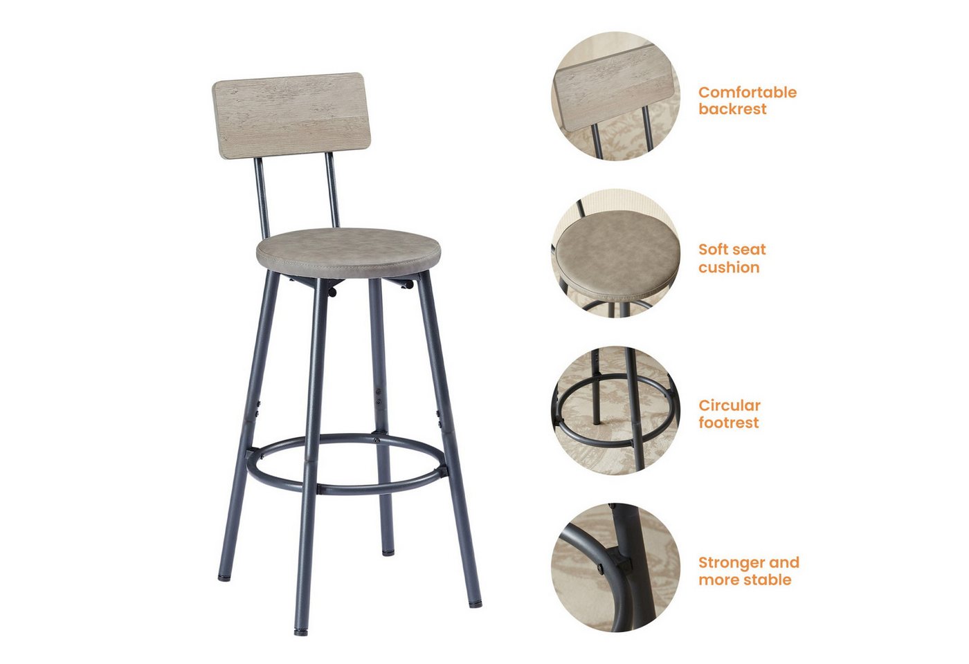 ANYSUN Bartisch Küchen-Esstisch,Kneipentisch, langes Esstisch-Set mit 3 Hockern (Langer Bartisch mit 3 gepolsterten Barhockern aus Kunstleder), industrieller Ba – Bild 5 von 5
