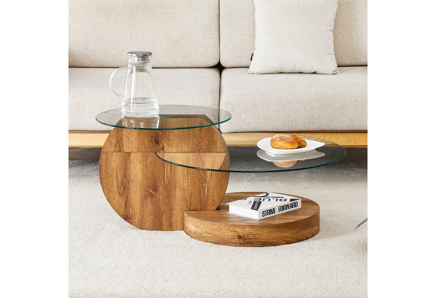 ANYSUN Couchtisch gehärteter Glas-Couchtisch, Wohnzimmertisch Modern (mehrschichtiges Design, Büro Beistelltisch), Beistelltisch Set Loft Design Wohnzimmertisch – Bild 3 von 5