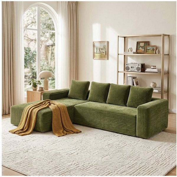ANYSUN Ecksofa Couch L-Form, mit Liegeflache 4-Sitzer Ecksofa, Cord-Schlafsofa, 261×173 ×58 cm Modernes, modulares Sofa Links / Rechts Chaiselongue Sofa, Chaise