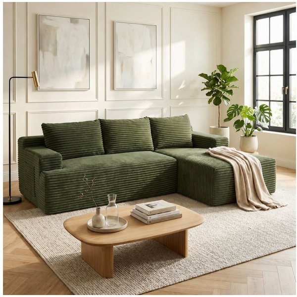 ANYSUN Ecksofa Couch L-Form, mit Liegeflache 3-Sitzer Ecksofa, Cord-Schlafsofa, Modulares Ecksofa, Loungesofa, Links / Rechts Chaiselongue Sofa,keine Montage er