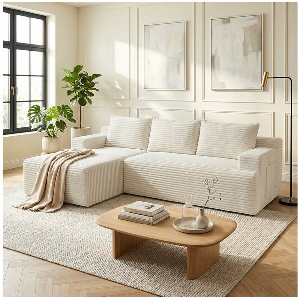 ANYSUN Ecksofa Couch L-Form, mit Liegeflache 3-Sitzer Ecksofa, Cord-Schlafsofa, Modulares Ecksofa, Loungesofa, Links / Rechts Chaiselongue Sofa,keine Montage er