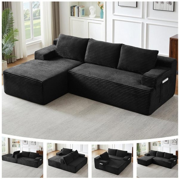 ANYSUN Ecksofa Couch L-Form, mit Liegeflache 3-Sitzer Ecksofa, Cord-Schlafsofa, Modulares Ecksofa, Loungesofa, Links / Rechts Chaiselongue Sofa,keine Montage er