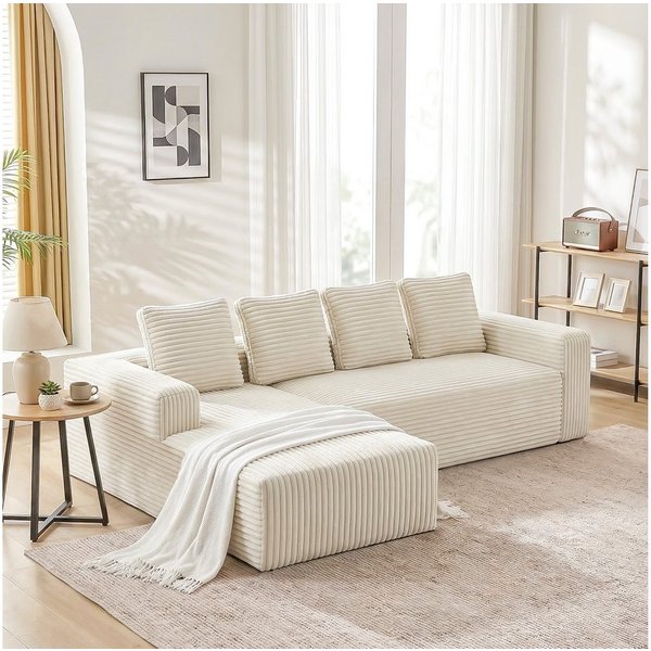 ANYSUN Ecksofa Couch L-Form, mit Liegeflache 4-Sitzer Ecksofa, Cord-Schlafsofa, 261×173 ×58 cm Modernes, modulares Sofa Links / Rechts Chaiselongue Sofa, Chaise