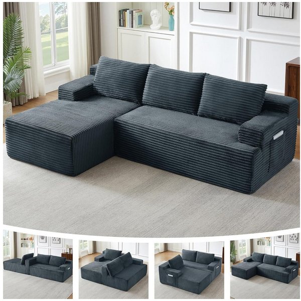ANYSUN Ecksofa Couch L-Form, mit Liegeflache 3-Sitzer Ecksofa, Cord-Schlafsofa, Modulares Ecksofa, Loungesofa, Links / Rechts Chaiselongue Sofa,keine Montage er