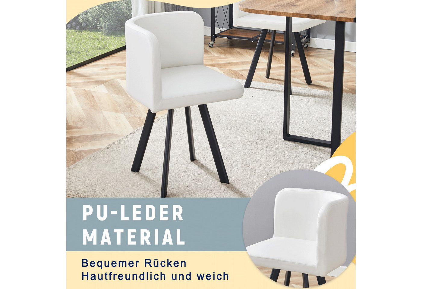 ANYSUN Essgruppe Esstisch-Set,Esstisch mit 6 Stühlen, für 4-6 Personen, (Set, 7-tlg,Tisch mit Holzmaserung-Oberfläche & schwarzem Metallgestell, Tisch mit 6 Stü – Bild 5 von 5