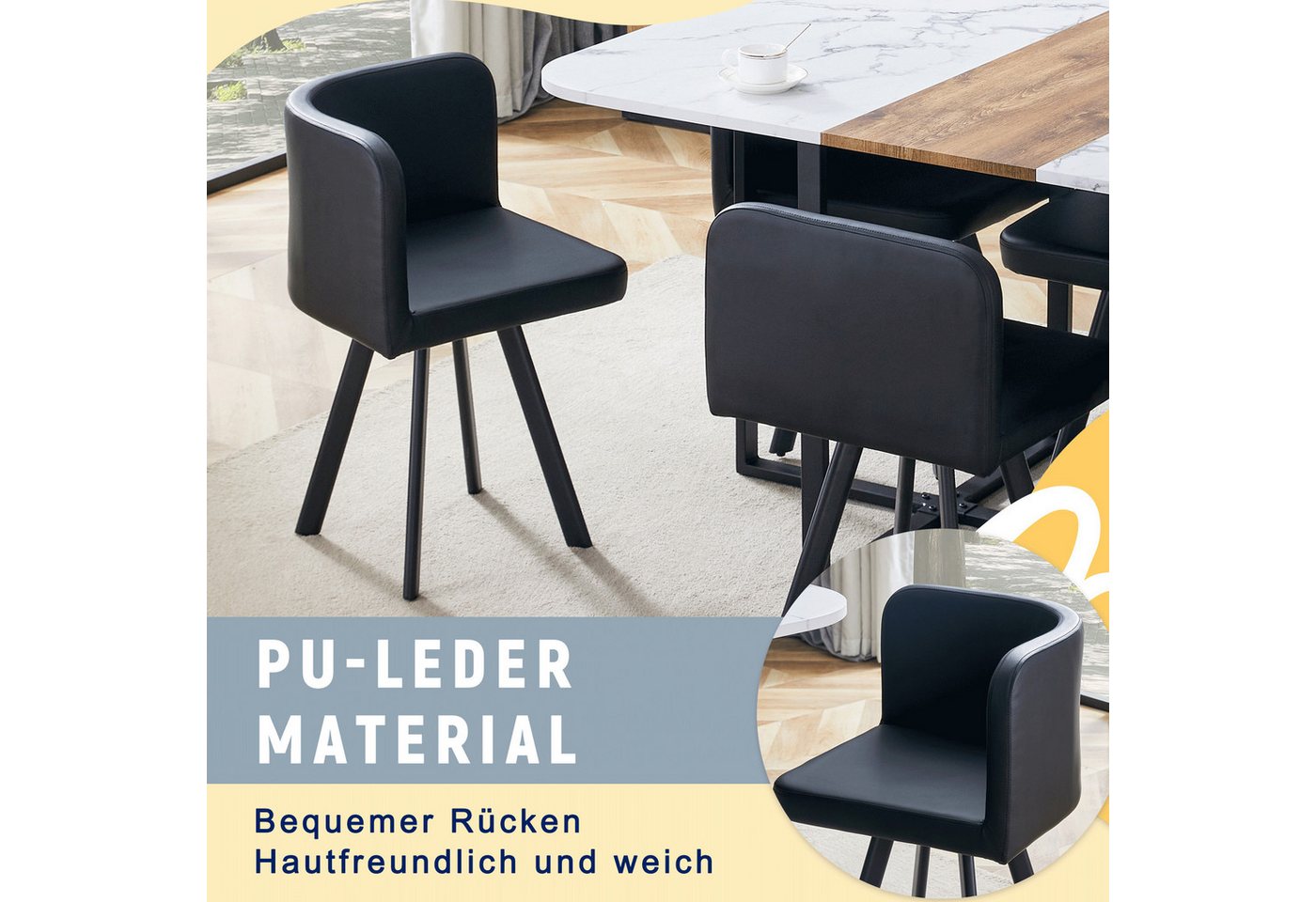 ANYSUN Essgruppe Esstisch-Set,Esstisch mit 6 Stühlen, für 4-6 Personen, (Set, 7-tlg,Tisch mit Holzmaserung-Oberfläche & schwarzem Metallgestell, Tisch mit 6 Stü – Bild 5 von 5