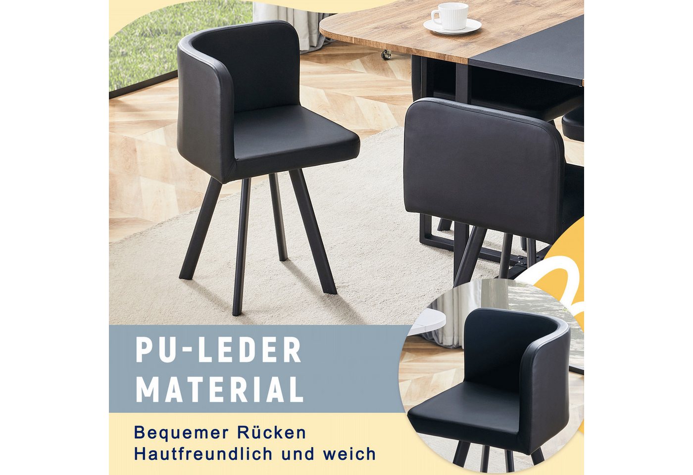 ANYSUN Essgruppe Esstisch-Set,Esstisch mit 6 Stühlen, für 4-6 Personen, (Set, 7-tlg,Tisch mit Holzmaserung-Oberfläche & schwarzem Metallgestell, Tisch mit 6 Stü – Bild 4 von 5