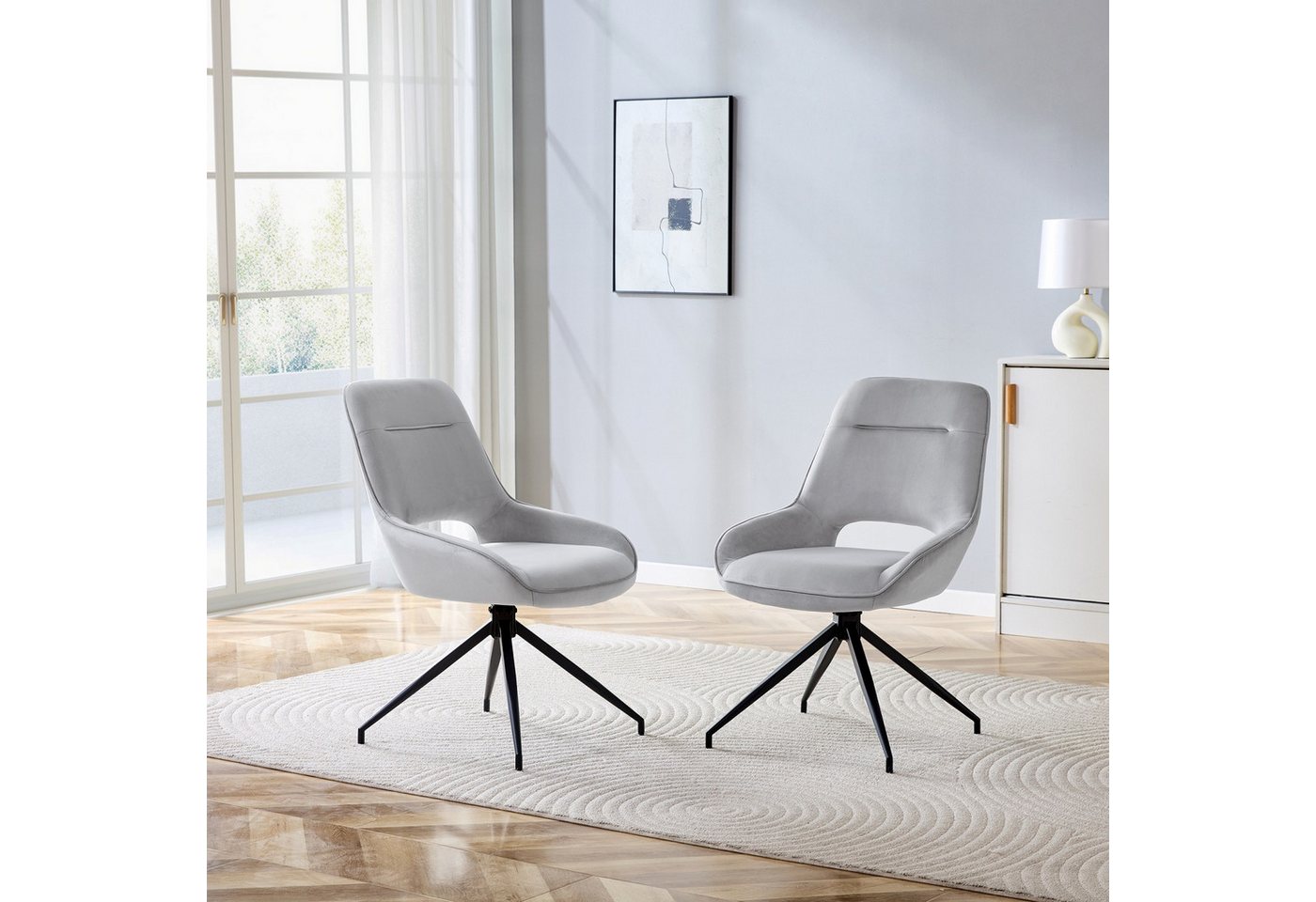 ANYSUN Esszimmerstuhl Set, 2 St Polsterstuhl 360° drehbarer,Esszimmerstuhl drehbar (Schwarz lackiertes Metallgestell mit vier Beinen), gepolsterter,geeignet für – Bild 2 von 5