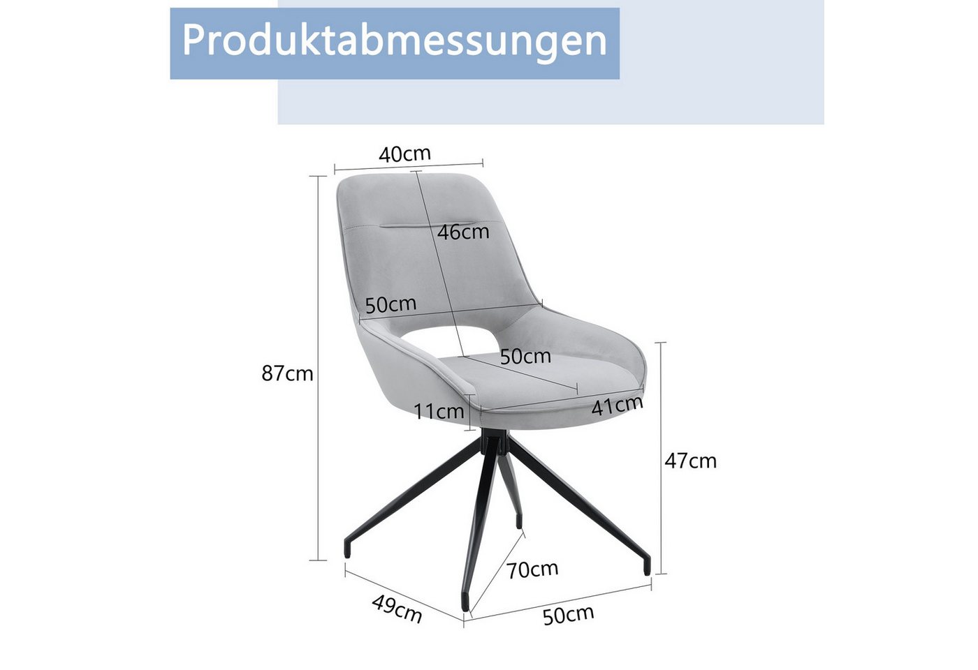 ANYSUN Esszimmerstuhl Set, 2 St Polsterstuhl 360° drehbarer,Esszimmerstuhl drehbar (Schwarz lackiertes Metallgestell mit vier Beinen), gepolsterter,geeignet für – Bild 3 von 5