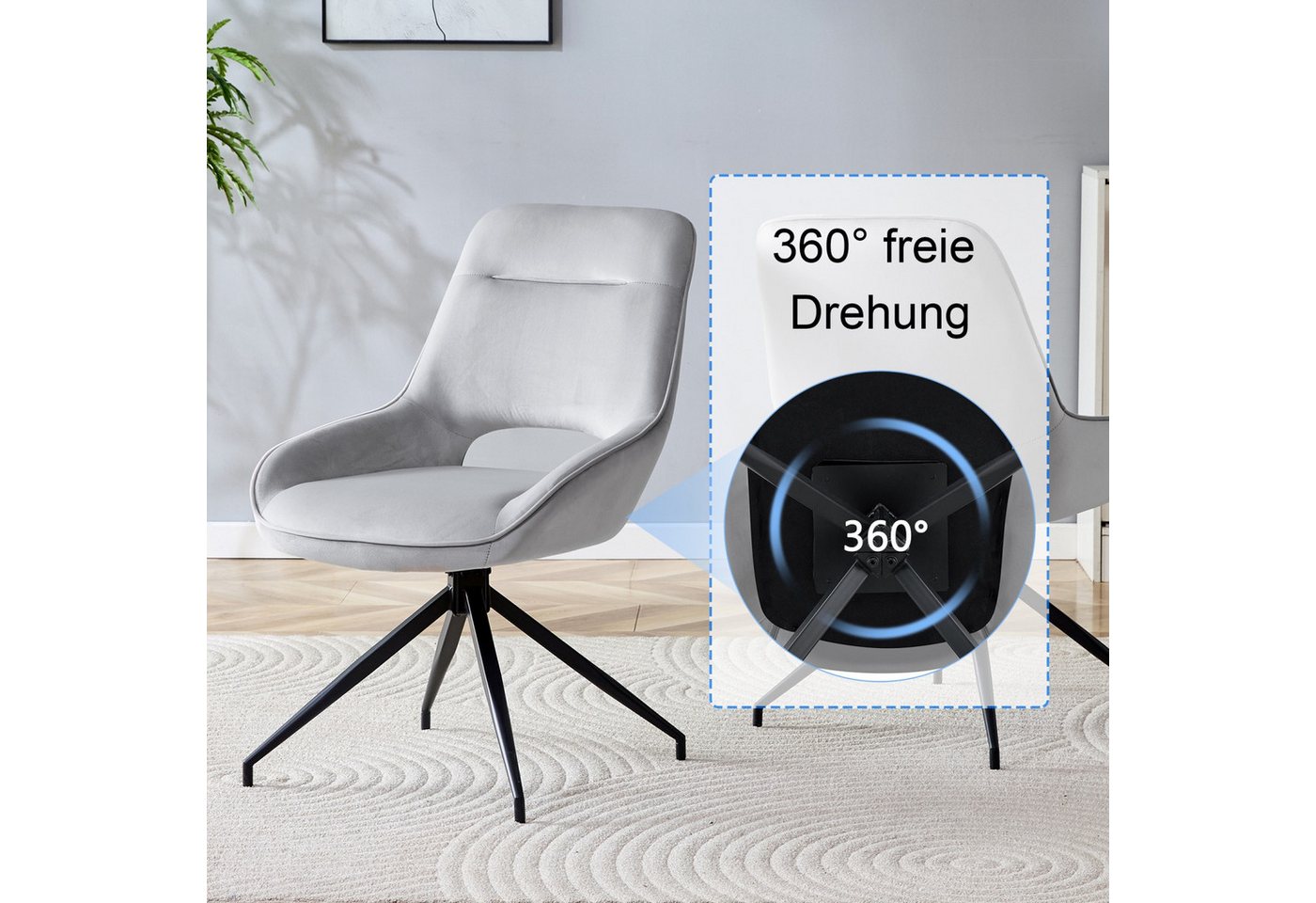 ANYSUN Esszimmerstuhl Set, 2 St Polsterstuhl 360° drehbarer,Esszimmerstuhl drehbar (Schwarz lackiertes Metallgestell mit vier Beinen), gepolsterter,geeignet für – Bild 5 von 5