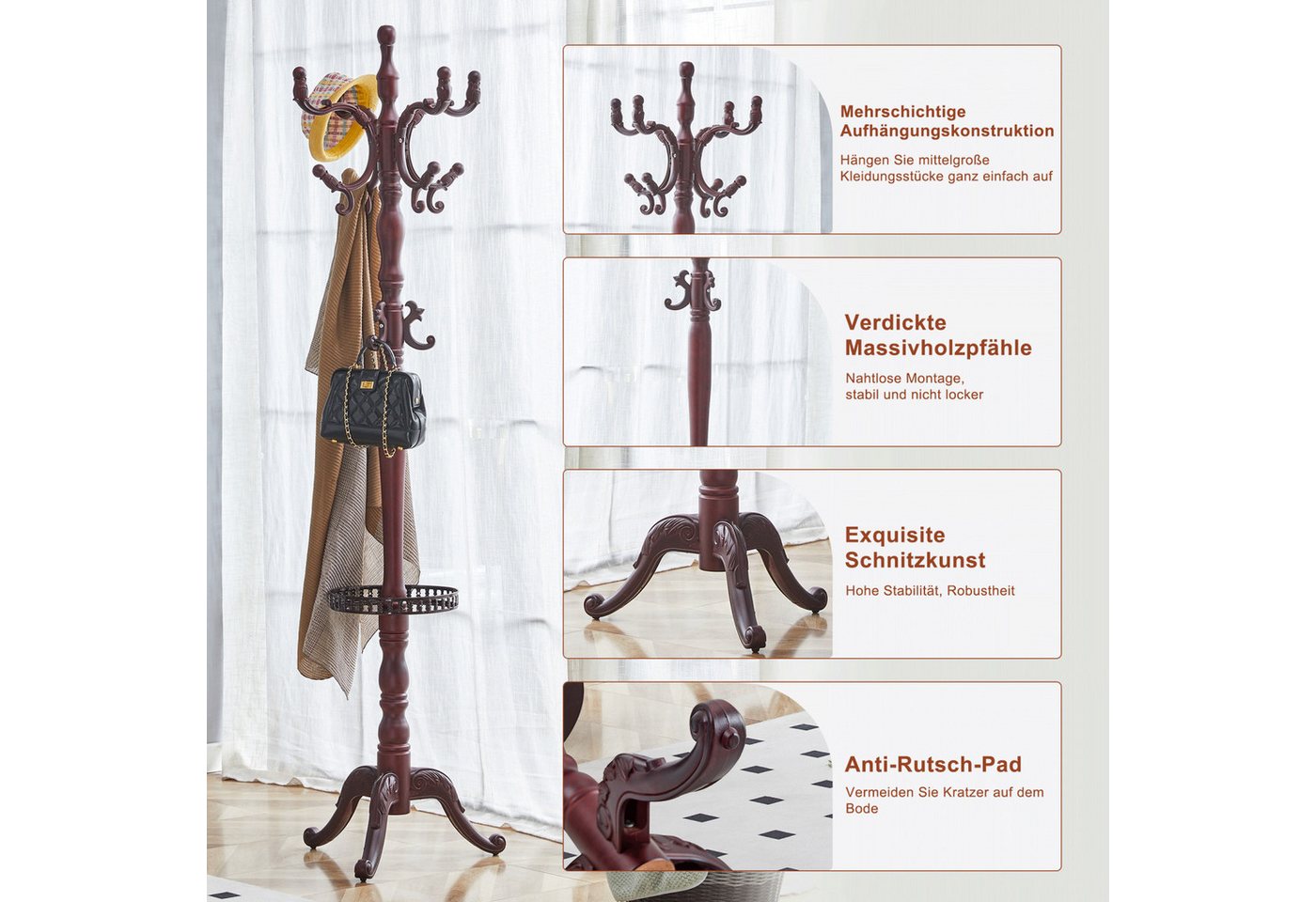 ANYSUN Garderobenständer Kleiderständer, Vielseitiger europäischer Kleiderständer, (Eingang Schlafzimmer,Schlafzimmer Mantelhalter), stabil, einfach zu montiere – Bild 5 von 5