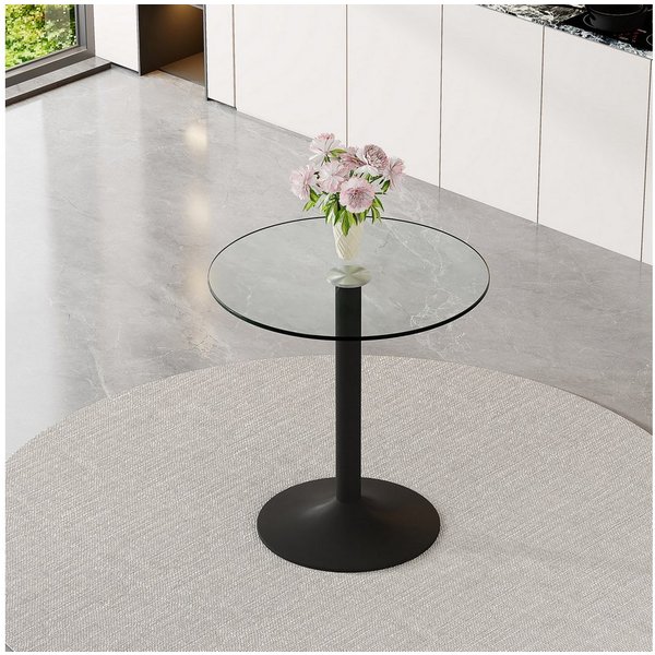 ANYSUN Glastisch Esstisch Rund Glas,Moderner minimalistischer Glasbalkentisch (Runder Esszimmertisch Küchentisch für 4 Personen), Esszimmertische mit Metallbein