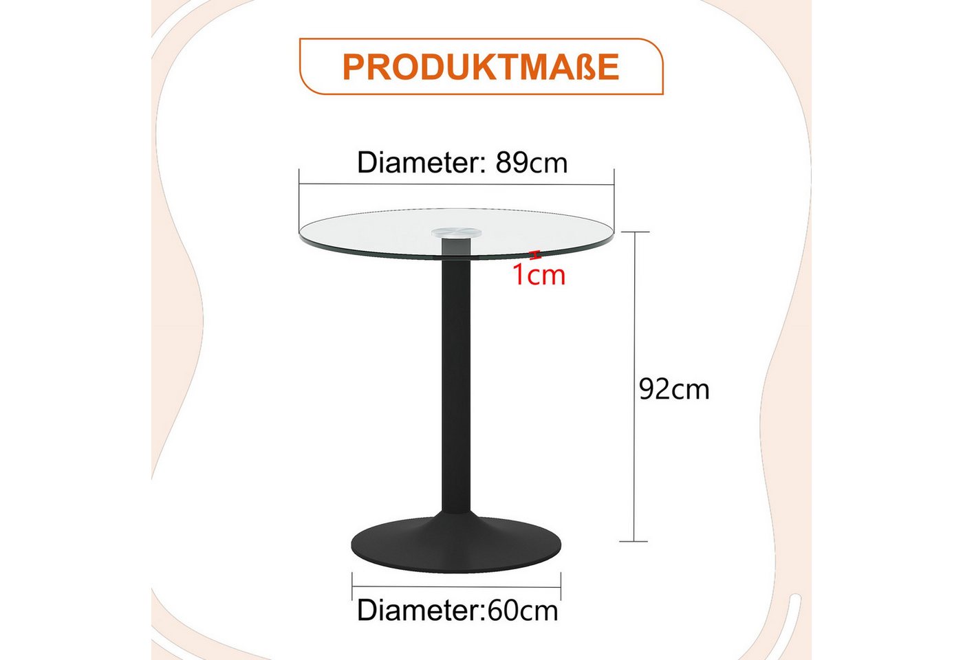 ANYSUN Glastisch Esstisch Rund Glas,Moderner minimalistischer Glasbalkentisch (Runder Esszimmertisch Küchentisch für 4 Personen), Esszimmertische mit Metallbein – Bild 3 von 5