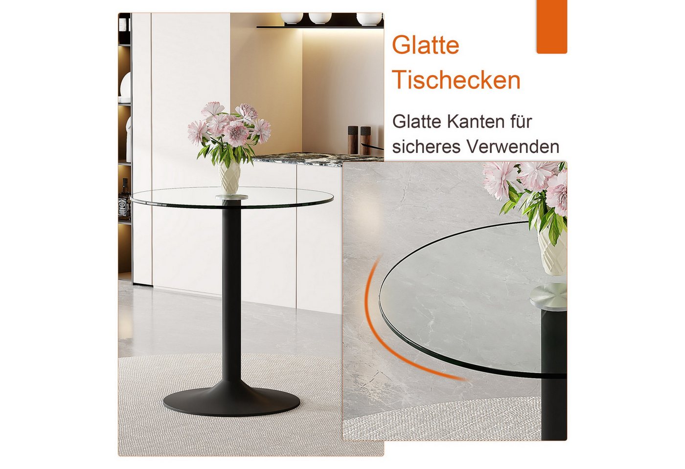 ANYSUN Glastisch Esstisch Rund Glas,Moderner minimalistischer Glasbalkentisch (Runder Esszimmertisch Küchentisch für 4 Personen), Esszimmertische mit Metallbein – Bild 4 von 5