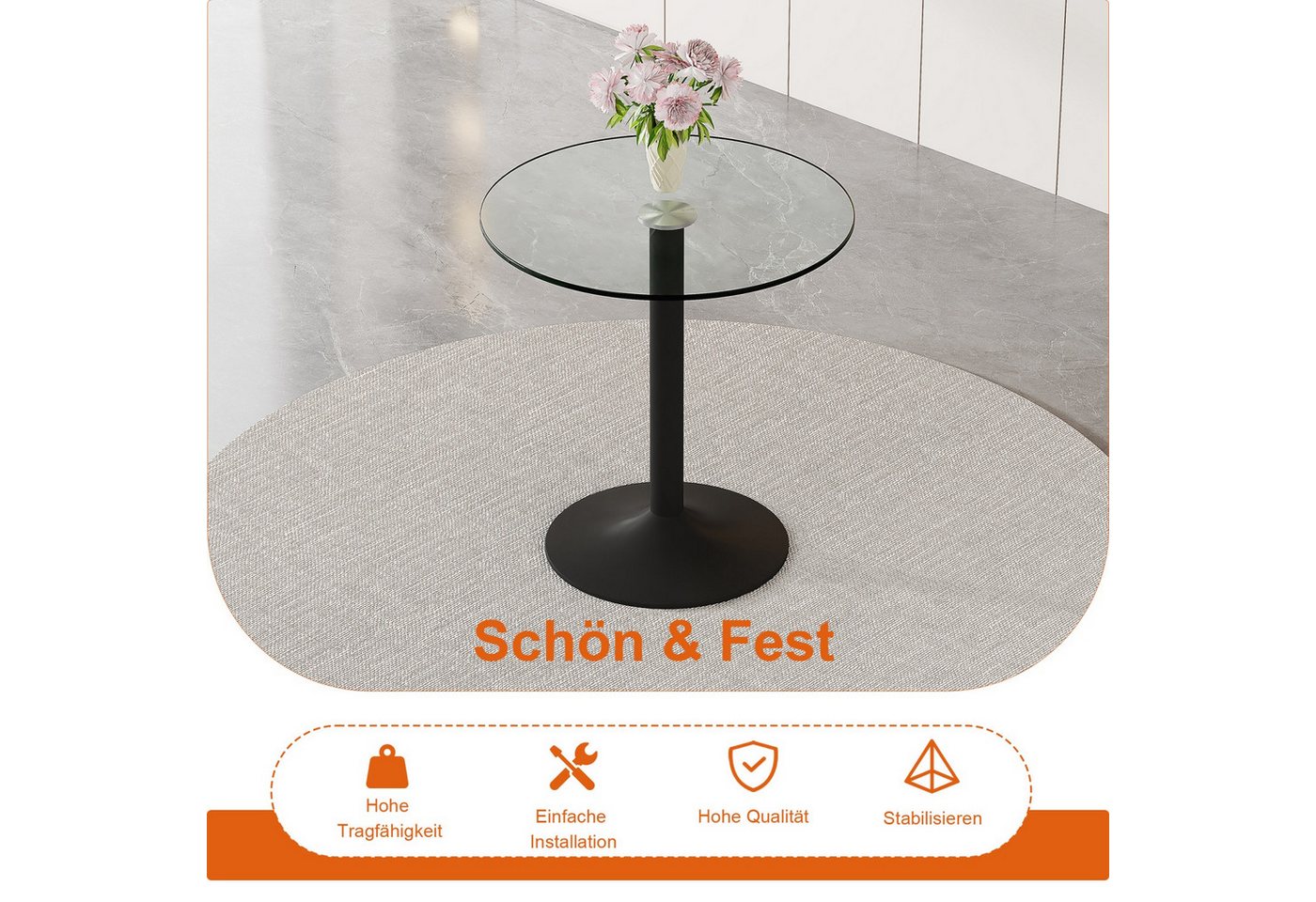 ANYSUN Glastisch Esstisch Rund Glas,Moderner minimalistischer Glasbalkentisch (Runder Esszimmertisch Küchentisch für 4 Personen), Esszimmertische mit Metallbein – Bild 5 von 5