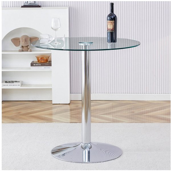 ANYSUN Glastisch Esstisch Rund Glas,Moderner minimalistischer Glasbalkentisch (Runder Esszimmertisch Küchentisch für 4 Personen), Esszimmertische mit Metallbein