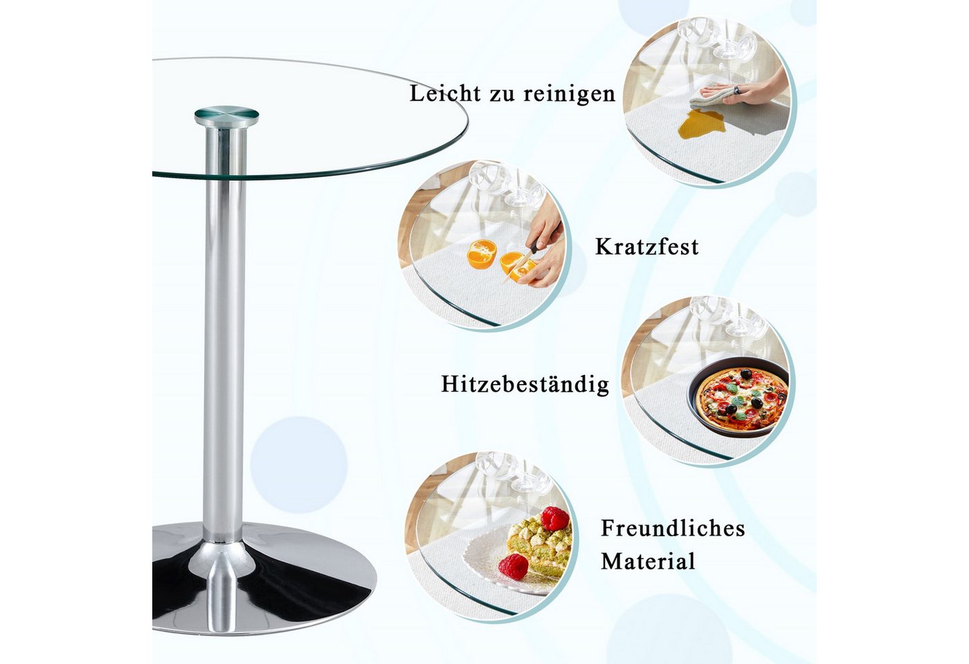 ANYSUN Glastisch Esstisch Rund Glas,Moderner minimalistischer Glasbalkentisch (Runder Esszimmertisch Küchentisch für 4 Personen), Esszimmertische mit Metallbein – Bild 4 von 5
