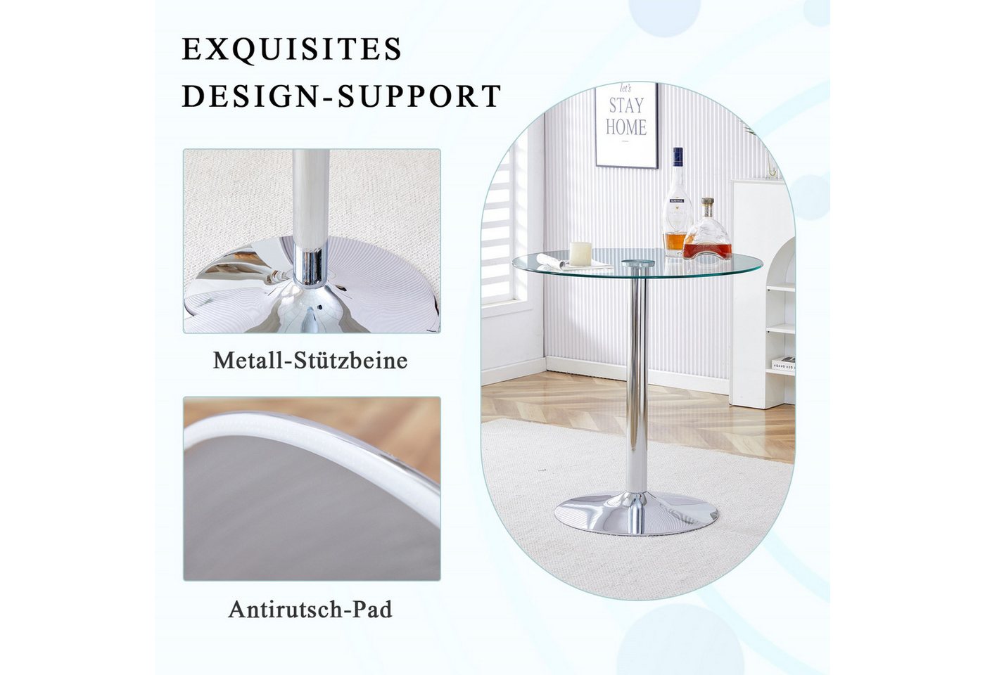 ANYSUN Glastisch Esstisch Rund Glas,Moderner minimalistischer Glasbalkentisch (Runder Esszimmertisch Küchentisch für 4 Personen), Esszimmertische mit Metallbein – Bild 5 von 5