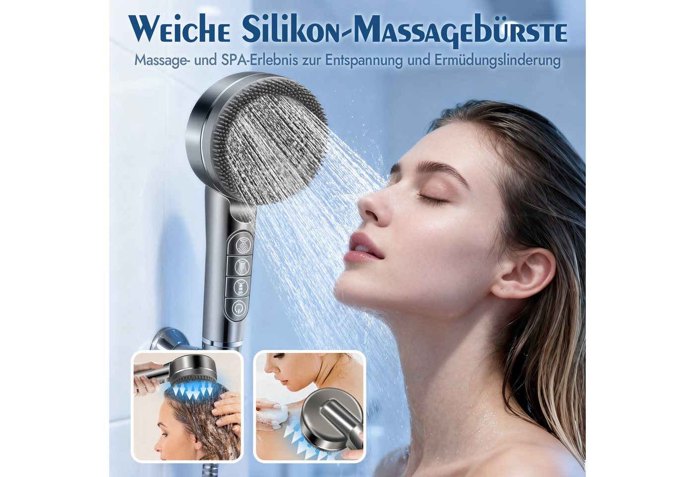ANYSUN Handbrause Duschkopf mit Schlauch, Filter und Halterung ohne bohren, Wassersparender Handbrause Hochdruck, Duschkopf mit 4 Strahlarten – Bild 2 von 5