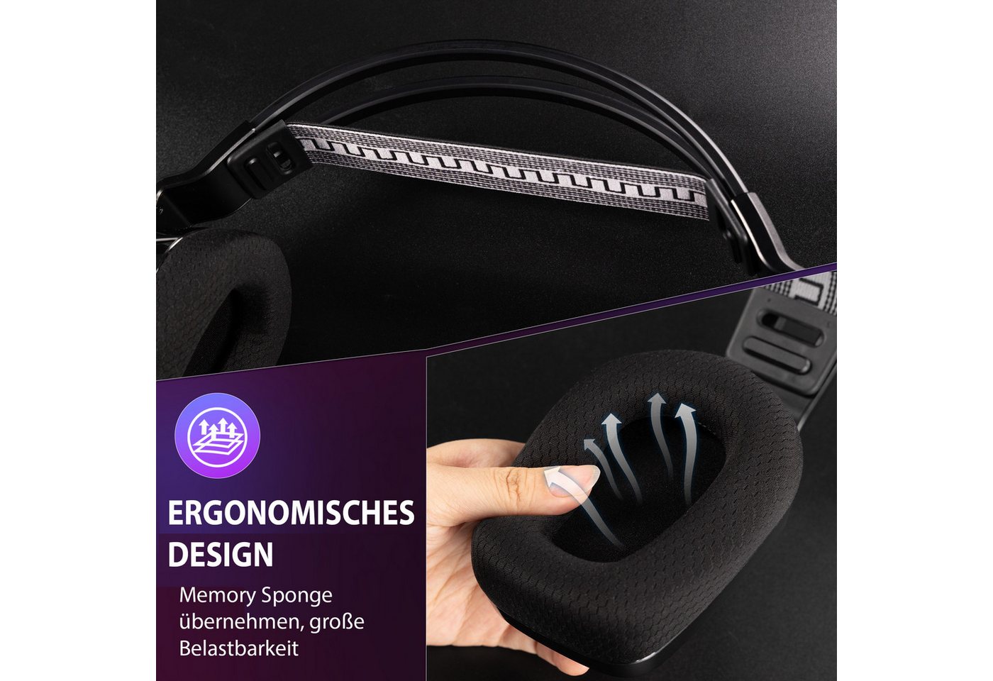 ANYSUN Kabelloses Gaming-Headset Bluetooth Gaming-Kopfhörer Schwarz Gaming-Headset (Headset Mit Mikrofon Geräuschunterdrückung, Bluetooth Headset, für PC/PS4/PS – Bild 5 von 5