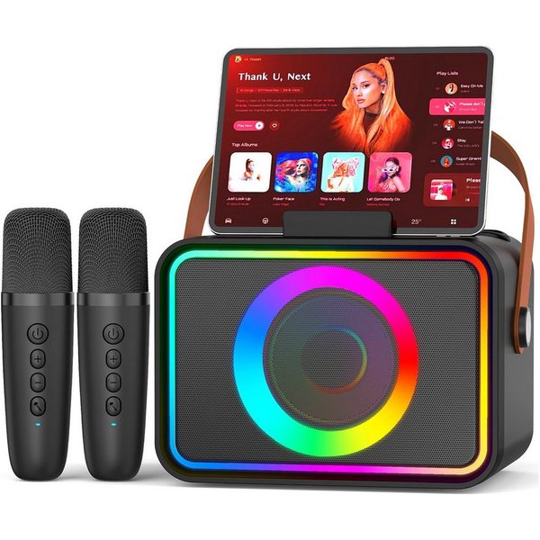 ANYSUN Karaoke Maschine mit 2 Karaoke Mikrofonen, Tragbare Karaoke Box Bluetooth-Lautsprecher (Party-Lautsprecher, Karaoke-All-in-One-Maschine, mit Lichteffekte