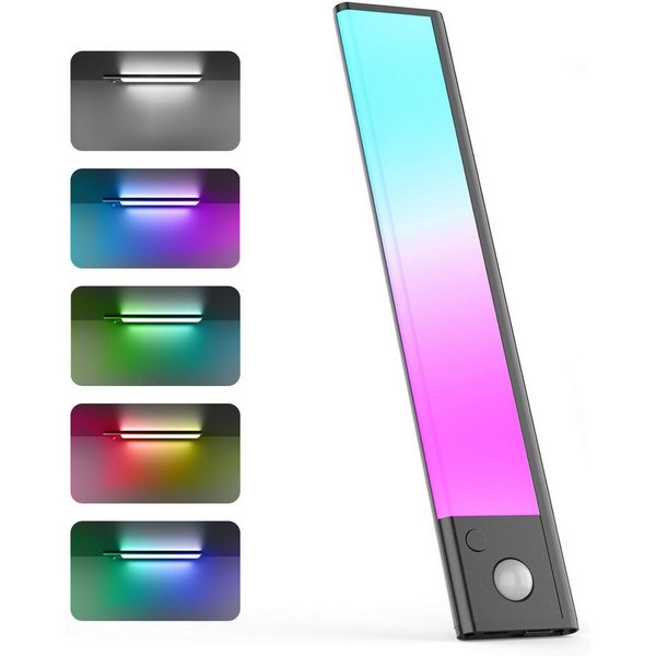 ANYSUN LED Lichtleiste ohne Kabel, RGB Schrankbeleuchtung mit Bewegungsmelder und Lichtsensor, 40 cm, 1500 mAh Akku, LED fest integriert, Farbwechsler, Kaltweiß