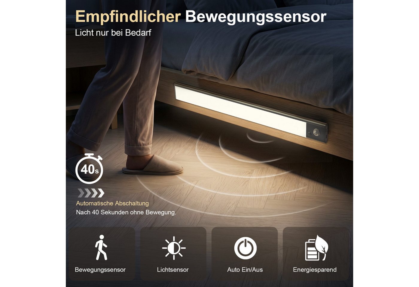 ANYSUN LED Lichtleiste ohne Kabel, RGB Schrankbeleuchtung mit Bewegungsmelder und Lichtsensor, 40 cm, 1500 mAh Akku, LED fest integriert, Farbwechsler, Kaltweiß – Bild 3 von 5