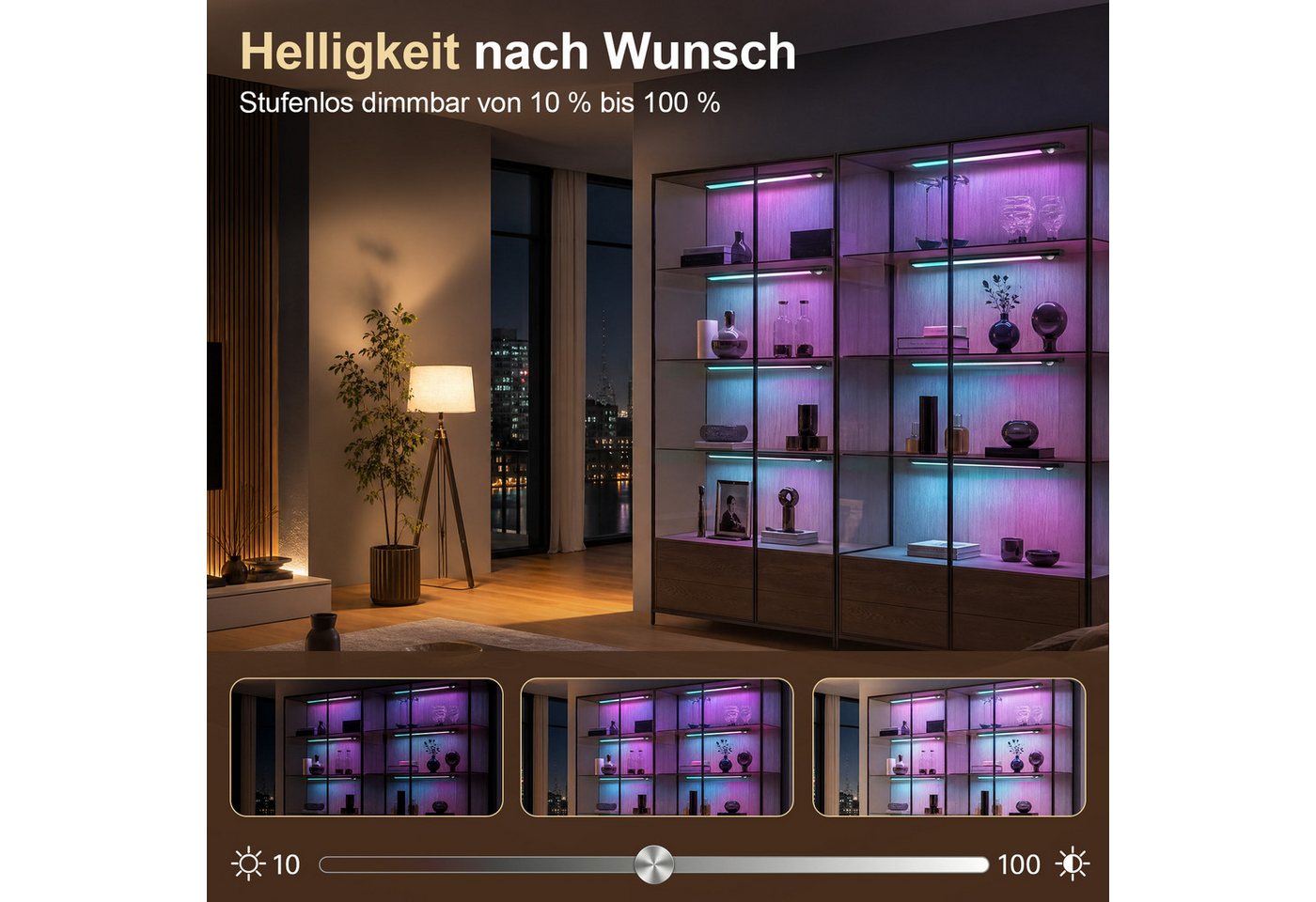 ANYSUN LED Lichtleiste ohne Kabel, RGB Schrankbeleuchtung mit Bewegungsmelder und Lichtsensor, 40 cm, 1500 mAh Akku, LED fest integriert, Farbwechsler, Kaltweiß – Bild 4 von 5