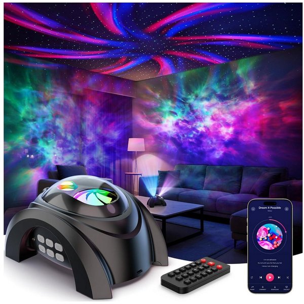 ANYSUN LED-Sternenhimmel Projektor, 58 Farben 15 Einschlafmusik Nachtlicht Kinder, Doppellinse, Bluetooth-Lautsprecher, Fernbedienung, Timer, Aurora- und Nebel-