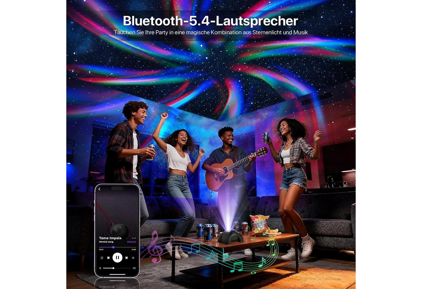 ANYSUN LED-Sternenhimmel Projektor, 58 Farben 15 Einschlafmusik Nachtlicht Kinder, Doppellinse, Bluetooth-Lautsprecher, Fernbedienung, Timer, Aurora- und Nebel- – Bild 5 von 5