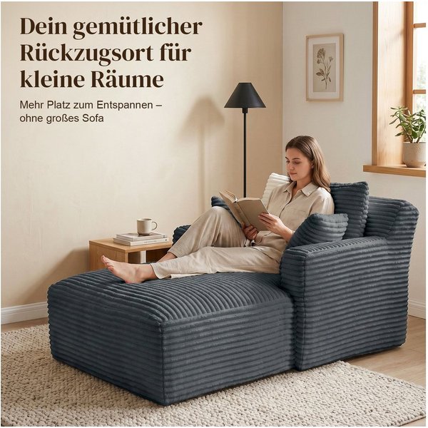 ANYSUN Loungesofa Modernes Chaiselongue-Sofa,Cord-Schlafsofa, 2 Kissen,Relaxsessel Cord, ohne Montage mit Taschenfederkern & Schaumstoffpolsterung,Loungesofa, L