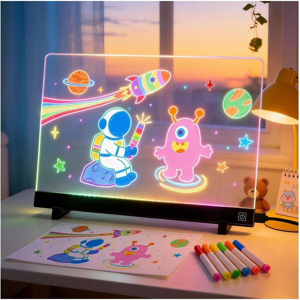 ANYSUN Memoboard Led Zeichenbrett,35x26cm großer Leuchtendes Acryl Led Maltafel Kinder, (1-tlg., LED Notiztafel Nachtlicht mit 4-Farben-Lichtmodi), kreatives Ge