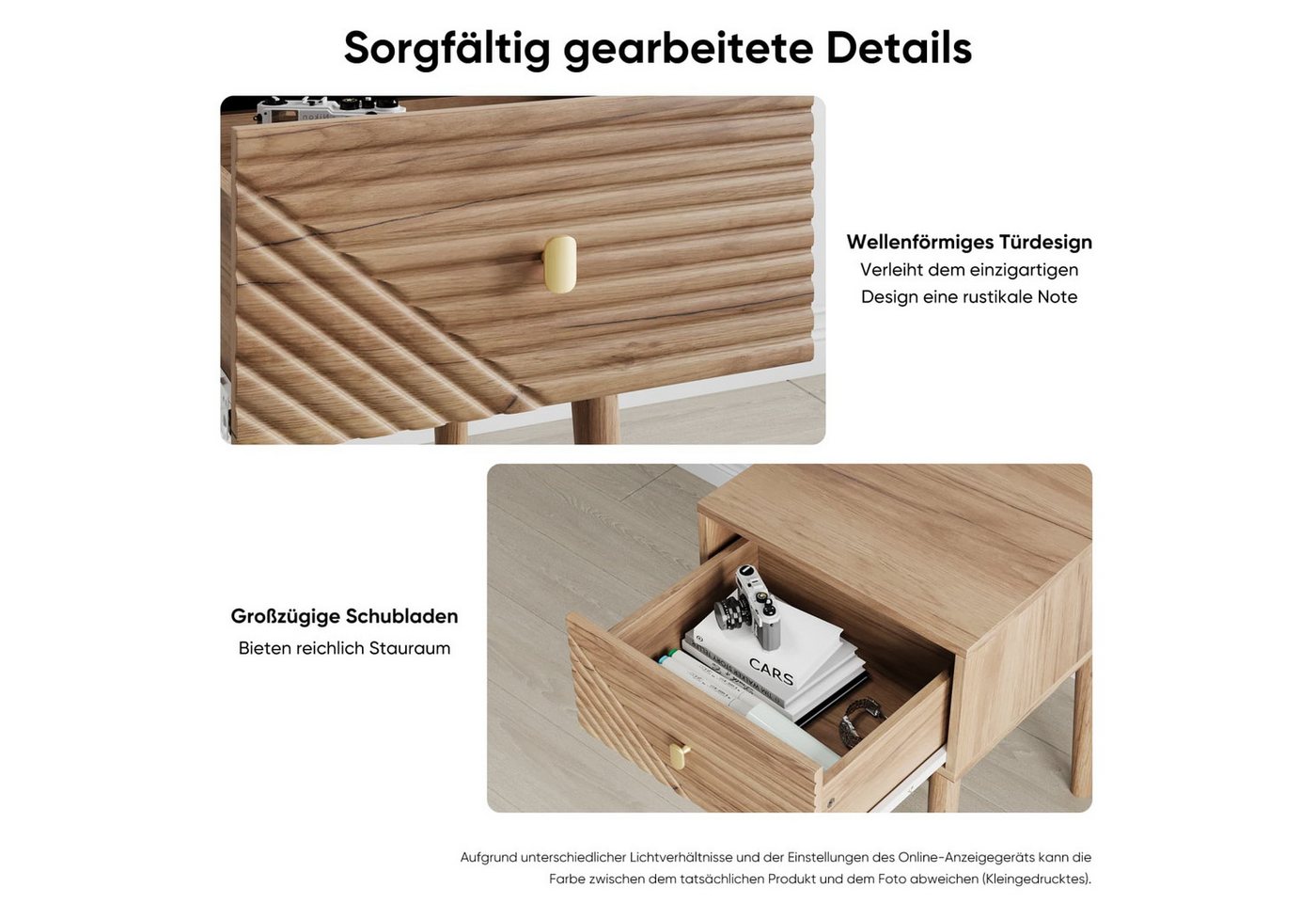 ANYSUN Nachttisch 2er Set mit Schublade,Metallgriff,Massivholzbeinen und Stauraum (Set, 2-St., Beistelltisch für Schlafzimmer,Wohnzimmer,40x40x55 cm), Nachtkomm – Bild 3 von 5