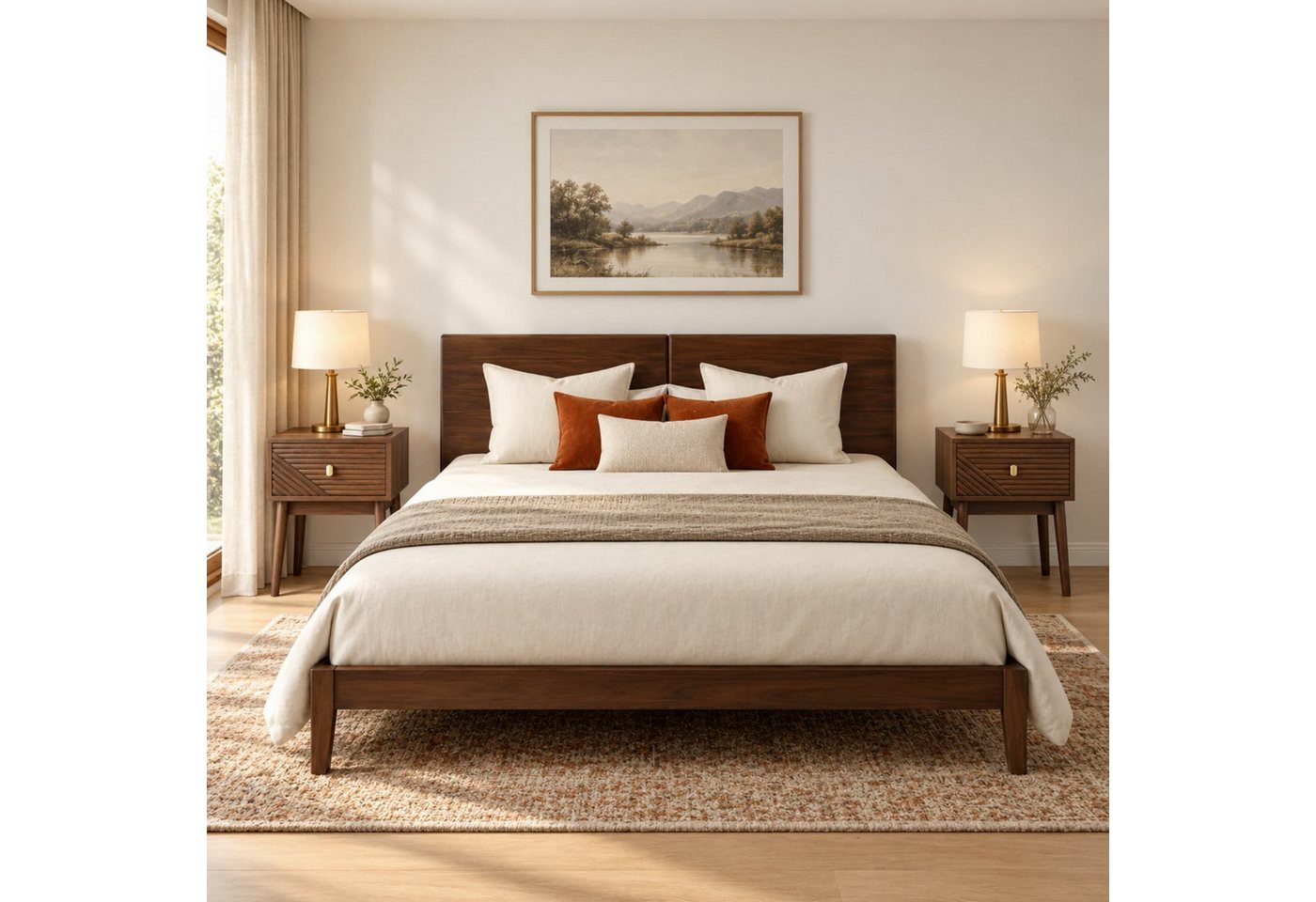 ANYSUN Nachttisch 2er Set mit Schublade,Metallgriff,Massivholzbeinen und Stauraum (Set, 2-St., Beistelltisch für Schlafzimmer,Wohnzimmer,40x40x55 cm), Nachtkomm – Bild 2 von 5