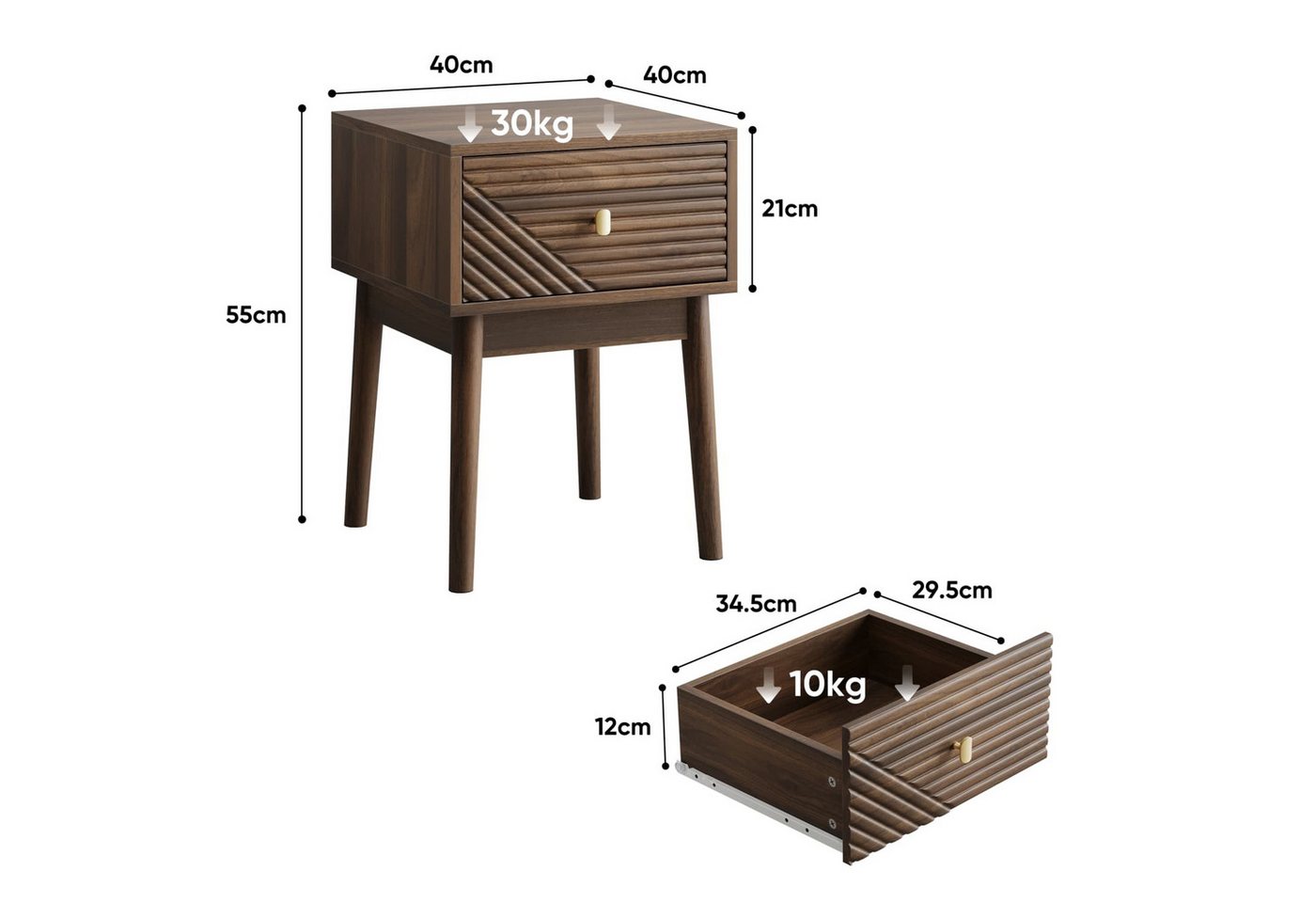 ANYSUN Nachttisch 2er Set mit Schublade,Metallgriff,Massivholzbeinen und Stauraum (Set, 2-St., Beistelltisch für Schlafzimmer,Wohnzimmer,40x40x55 cm), Nachtkomm – Bild 4 von 5