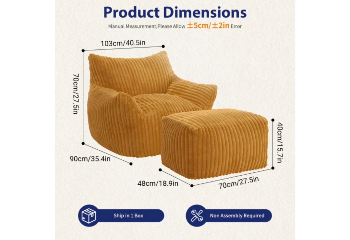 ANYSUN Relaxsessel mit Hocker, ergonomischer Sitzkomfort & weiche Polsterung, 100 × 90 × 70 cm, ideal für Wohnzimmer, Leseecke & Schlafzimmer – Bild 2 von 5
