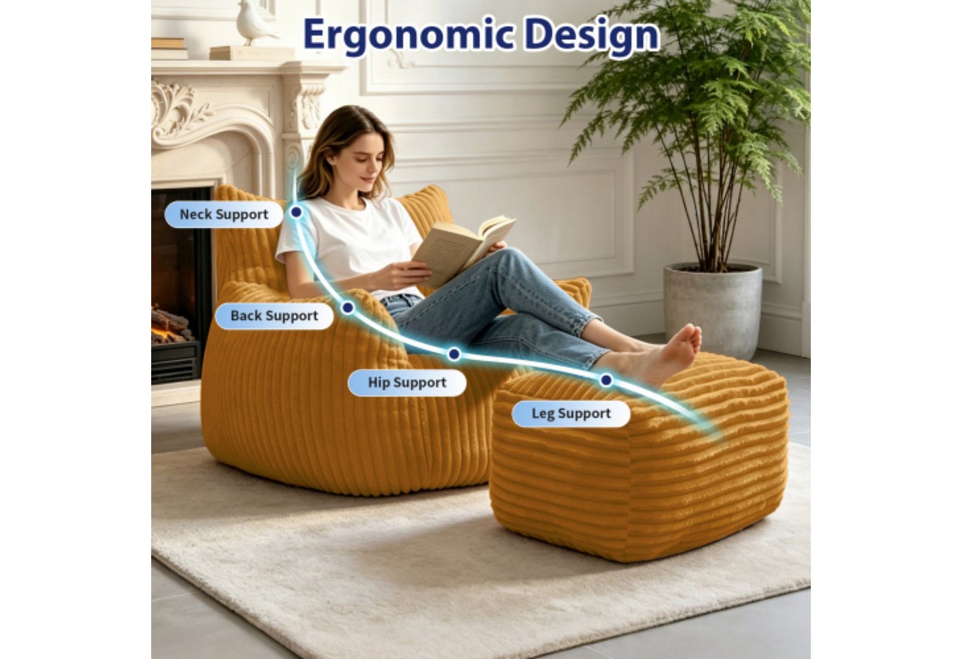 ANYSUN Relaxsessel mit Hocker, ergonomischer Sitzkomfort & weiche Polsterung, 100 × 90 × 70 cm, ideal für Wohnzimmer, Leseecke & Schlafzimmer – Bild 3 von 5