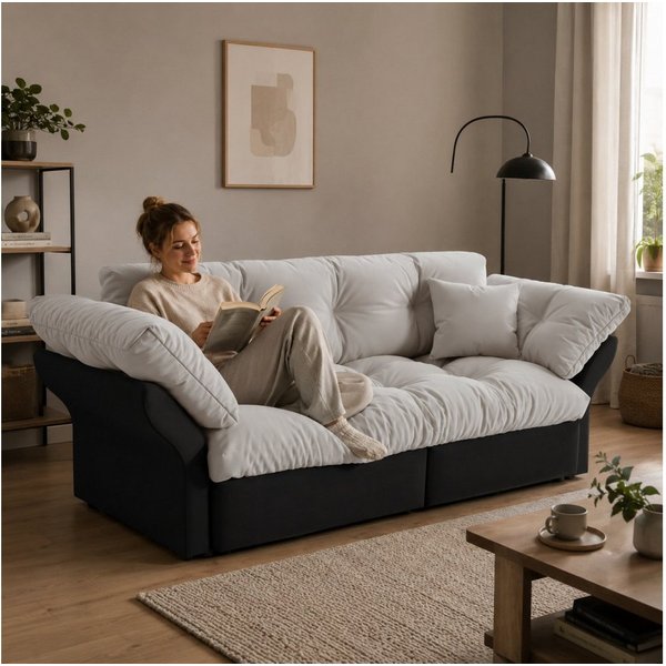 ANYSUN Schlafsofa Sofa 3-in-1, 2-Sitzer Ausziehsofa mit Schlaffunktion, mit 2 Kissen, Liegefläche 154 x 203 cm, Chaiselongue & Bettfunktion, Stahlrahmen, Multif