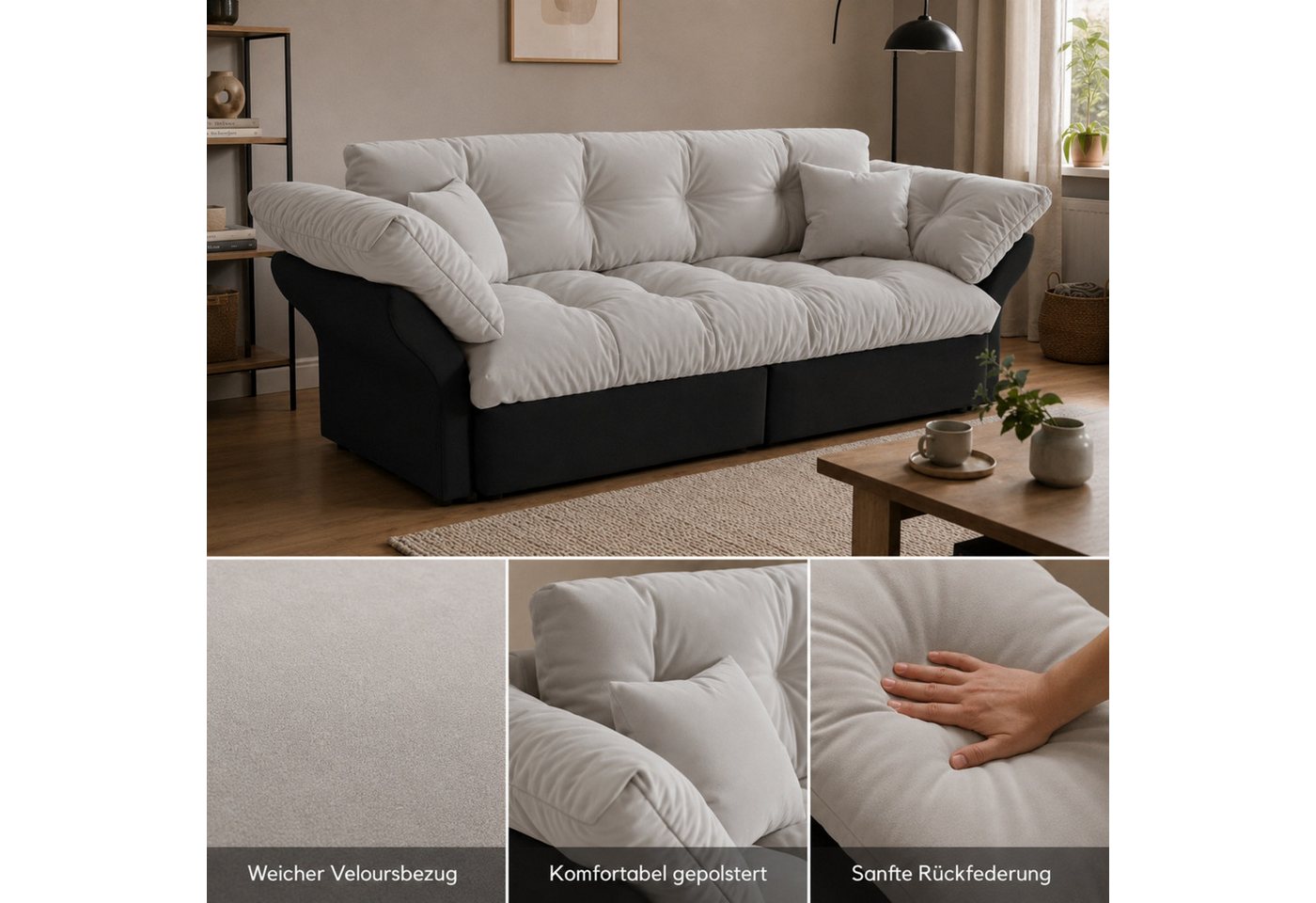 ANYSUN Schlafsofa Sofa 3-in-1, 2-Sitzer Ausziehsofa mit Schlaffunktion, mit 2 Kissen, Liegefläche 154 x 203 cm, Chaiselongue & Bettfunktion, Stahlrahmen, Multif – Bild 5 von 5