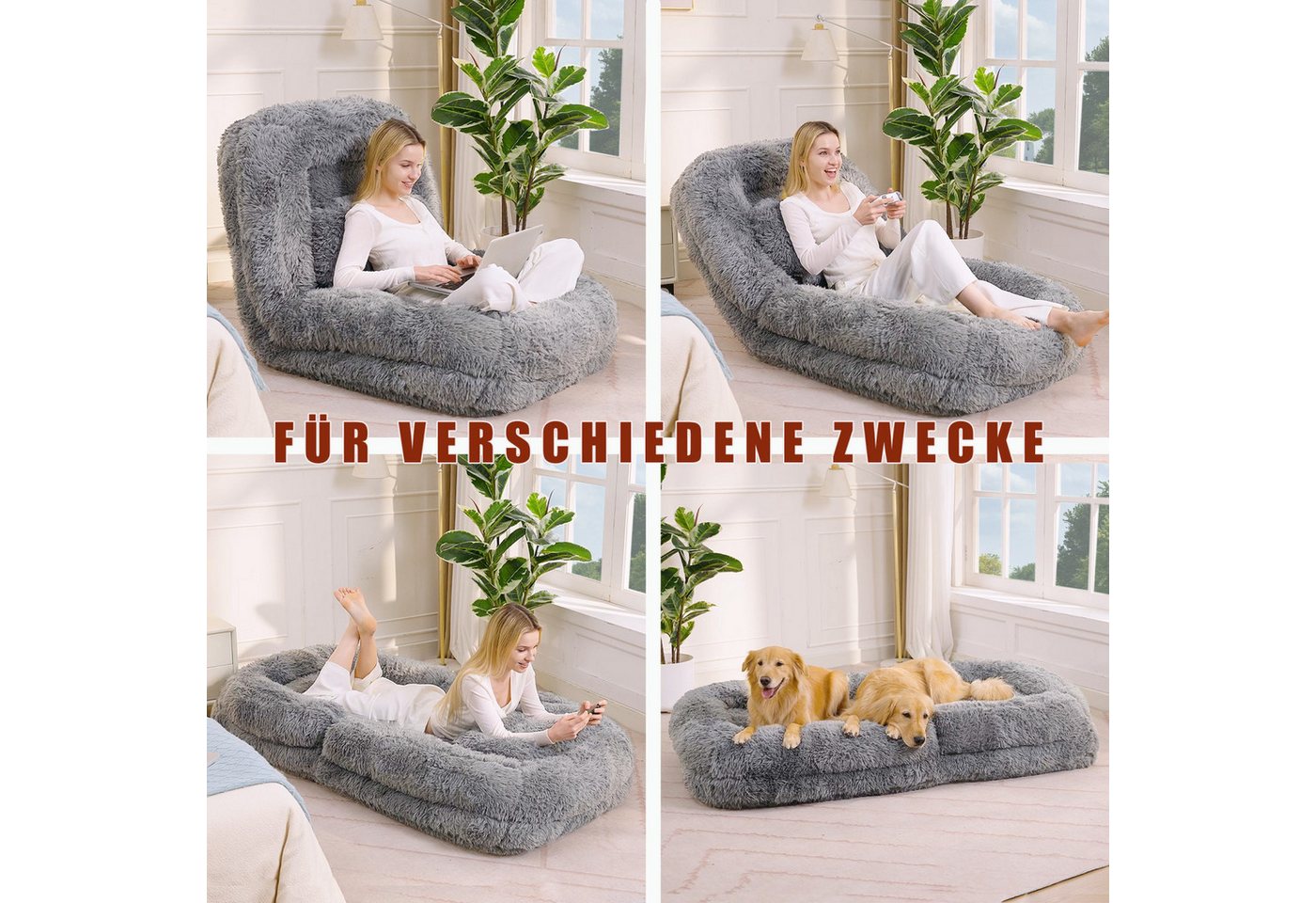 ANYSUN Sitzsack Relaxsessel Sofa Einzelsofa,faules Sofa,5-stufiges verstellbares, (Gaming-Stuhl auf Boden,Plüschstoff,Als Bodensofa), Wohnzimmer, geeignet für G – Bild 3 von 5