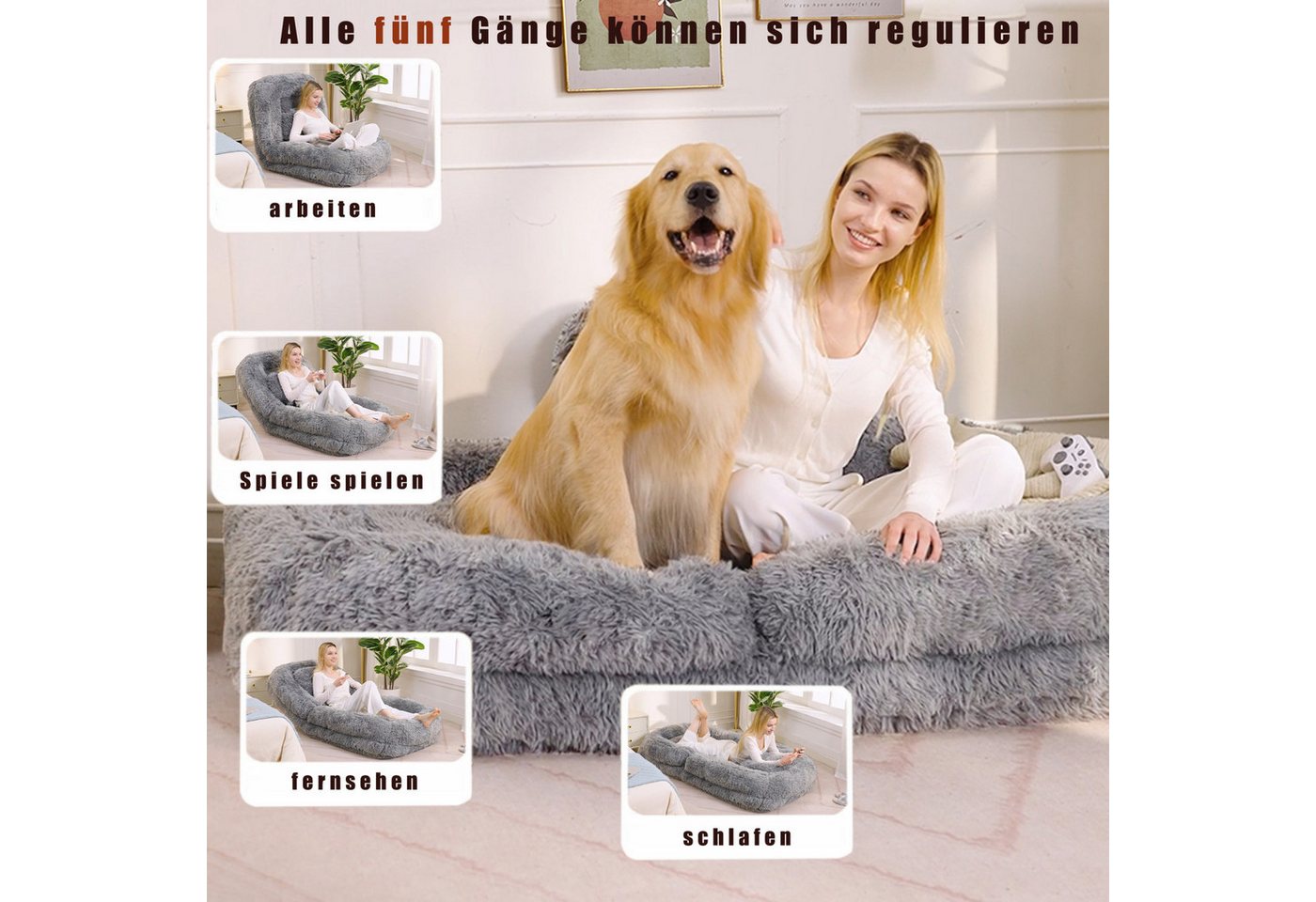 ANYSUN Sitzsack Relaxsessel Sofa Einzelsofa,faules Sofa,5-stufiges verstellbares, (Gaming-Stuhl auf Boden,Plüschstoff,Als Bodensofa), Wohnzimmer, geeignet für G – Bild 5 von 5