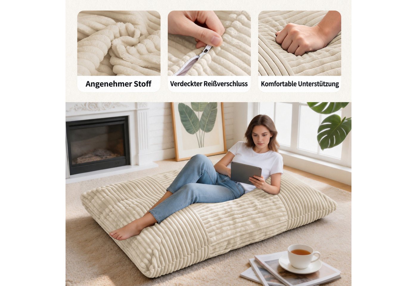 ANYSUN Sitzsack Übergroßer, wandelbarer Sitzsack, formstabil, mit Memory-Schaum (Set, Sitzsack), 180*125cm,Weicher Cordstoff, für Wohn-, Schlaf-, Gäste- & Gamin – Bild 2 von 5