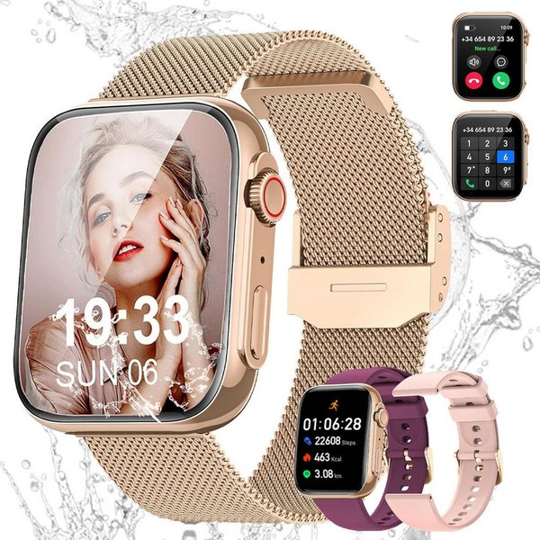ANYSUN Smartwatch Damen mit Telefonfunktion,Fitness Tracker Smartwatch (4.9 cm/1,91 Zoll, Always-On-Display) 120+ Sportuhr, Schlafüberwachung, Menstruationszykl