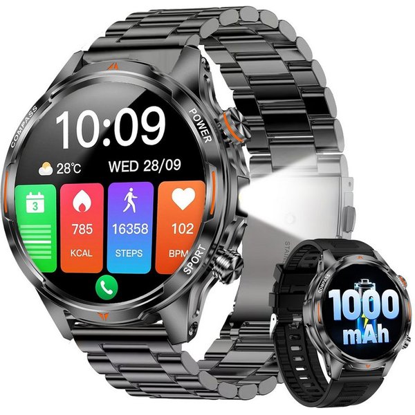 ANYSUN Smartwatch Herren,Sportuhr mit LED Taschenlampe & Kompass, Smartwatch (1,7 Zoll) IP68 Wasserdicht,100+ Sportmodi,mit Bluetooth,Fitness Tracker, Puls-SpO2