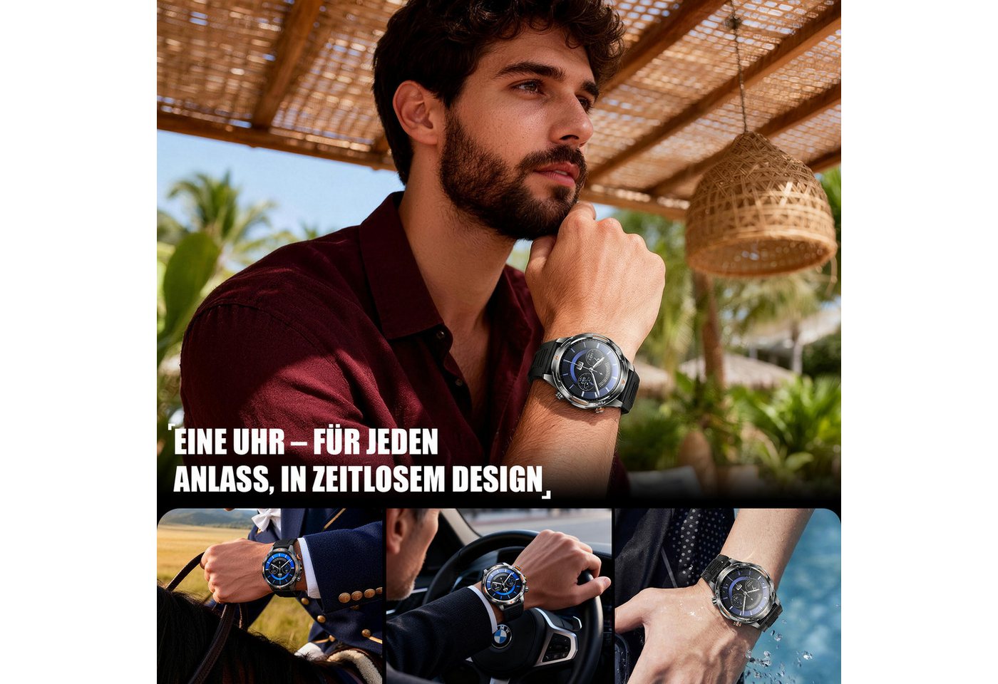 ANYSUN Smartwatch Herren,Sportuhr mit LED Taschenlampe & Kompass, Smartwatch (1,7 Zoll) IP68 Wasserdicht,100+ Sportmodi,mit Bluetooth,Fitness Tracker, Puls-SpO2 – Bild 2 von 5