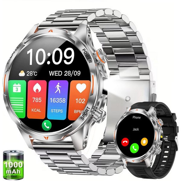 ANYSUN Smartwatch Herren,Sportuhr mit LED Taschenlampe & Kompass, Smartwatch (1,7 Zoll) IP68 Wasserdicht,100+ Sportmodi,mit Bluetooth,Fitness Tracker, Puls-SpO2