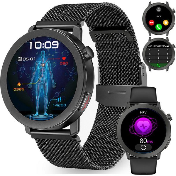 ANYSUN Smartwatch Herren Damen,Fitness Tracker Uhr mit Telefonfunktion Smartwatch (4,1 cm/1,46 Zoll) Gesundheitsuhr mit EKG+HRV/Blutdruckmessung/BMI, mit SOS-No