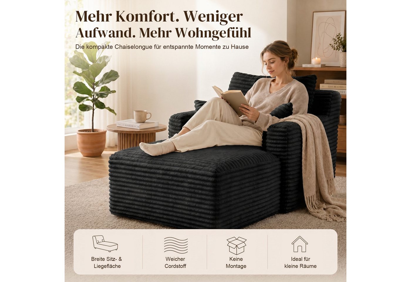 ANYSUN Sofa Cord-Schlafsofa mit 2 Kissen,Bequemes Einzelsitz-Bodensofa,Loungesofa, Relaxsessel Cord,Sessel,Loungesessel Cord,Lesesessel bequem, fur Wohnzimmer,  – Bild 3 von 5